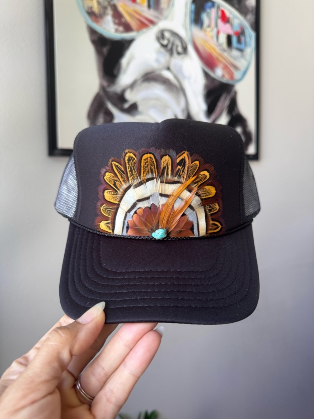 F14 Boho Feather Trucker Hat